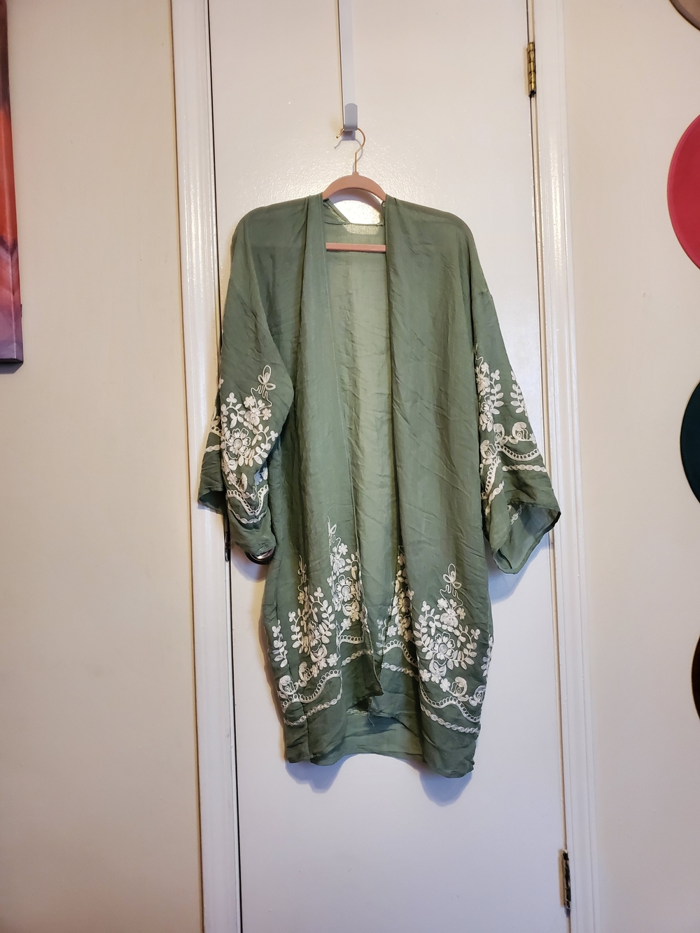 Embroidered Olive Green Kimono Jacket